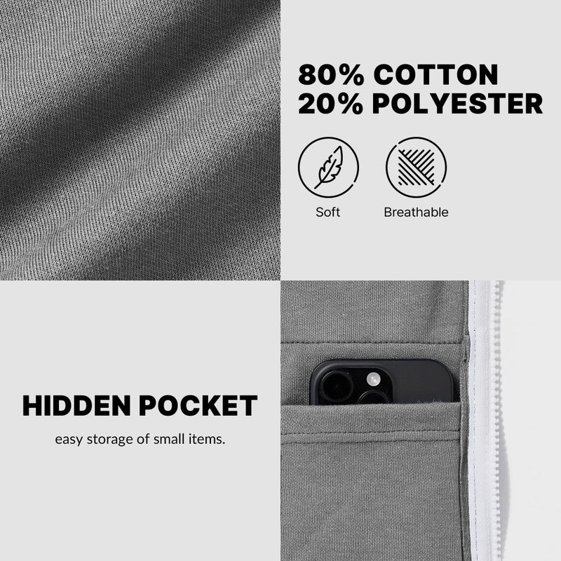 Ohoo Men's Zip Up Hoodie Lightweight Slim Fit Sweatshirt Full Zip Hooded Jacket / DCF002-GREY-L - Image 5